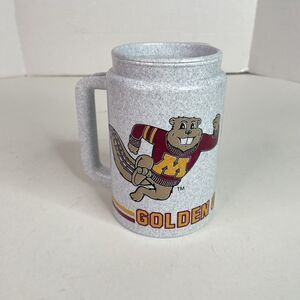 Vintage Minnesota Gophers Whirley Plastic Mug, Grey, Lid, Handle